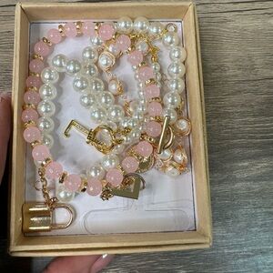 Gold & Pink Pearl Charm Bracelet Set
